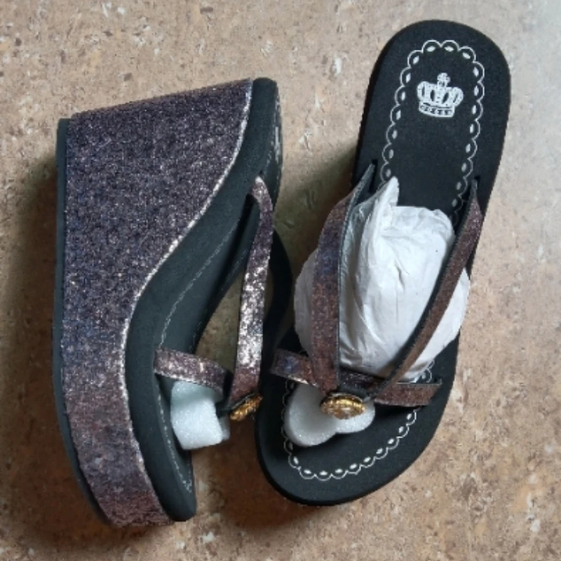 

2022 Summer Slippers Women's New Ladies Super High Heel Slippers Sequin Rhinestone Flip-Flops High Heels Shoes Woman Heels