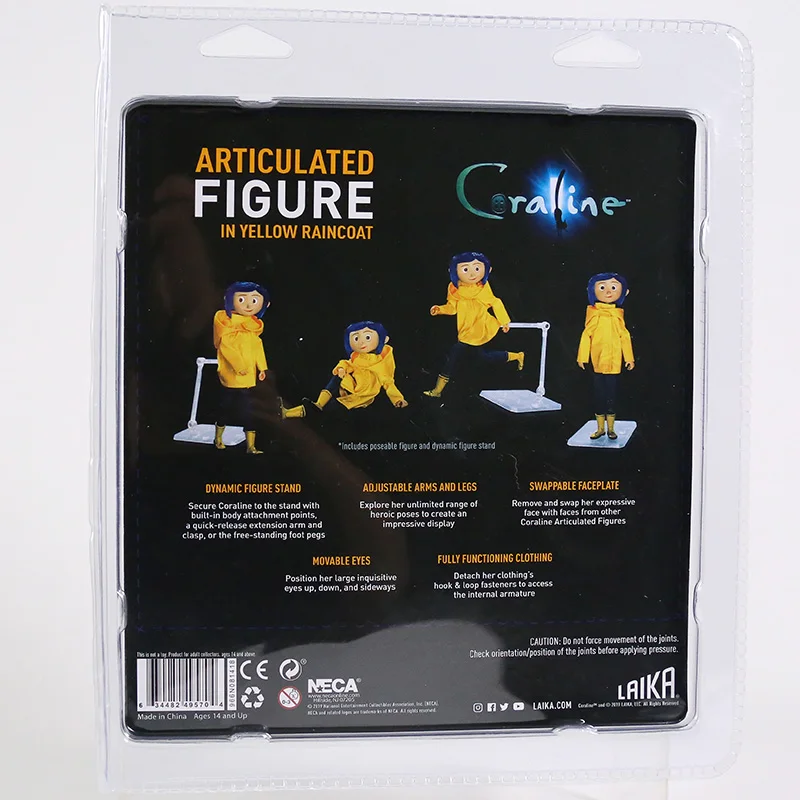 NECA Coraline в полоску рубашка/желтый дождевик 7 дюймов ABS/ПВХ экшн-фигурка игрушка