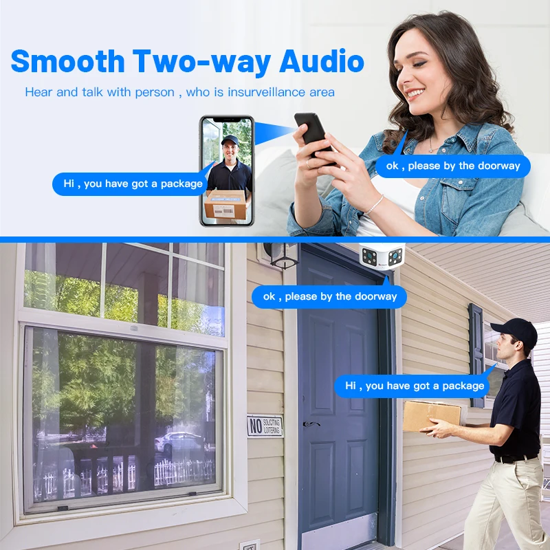 Продажа Наружная камера видеонаблюдения с двумя объективами 4K, Wi-Fi, 5 Мп, 6 МП, 180 °, ультраширокоугольная камера видеонаблюдения с датчиком движения, ...