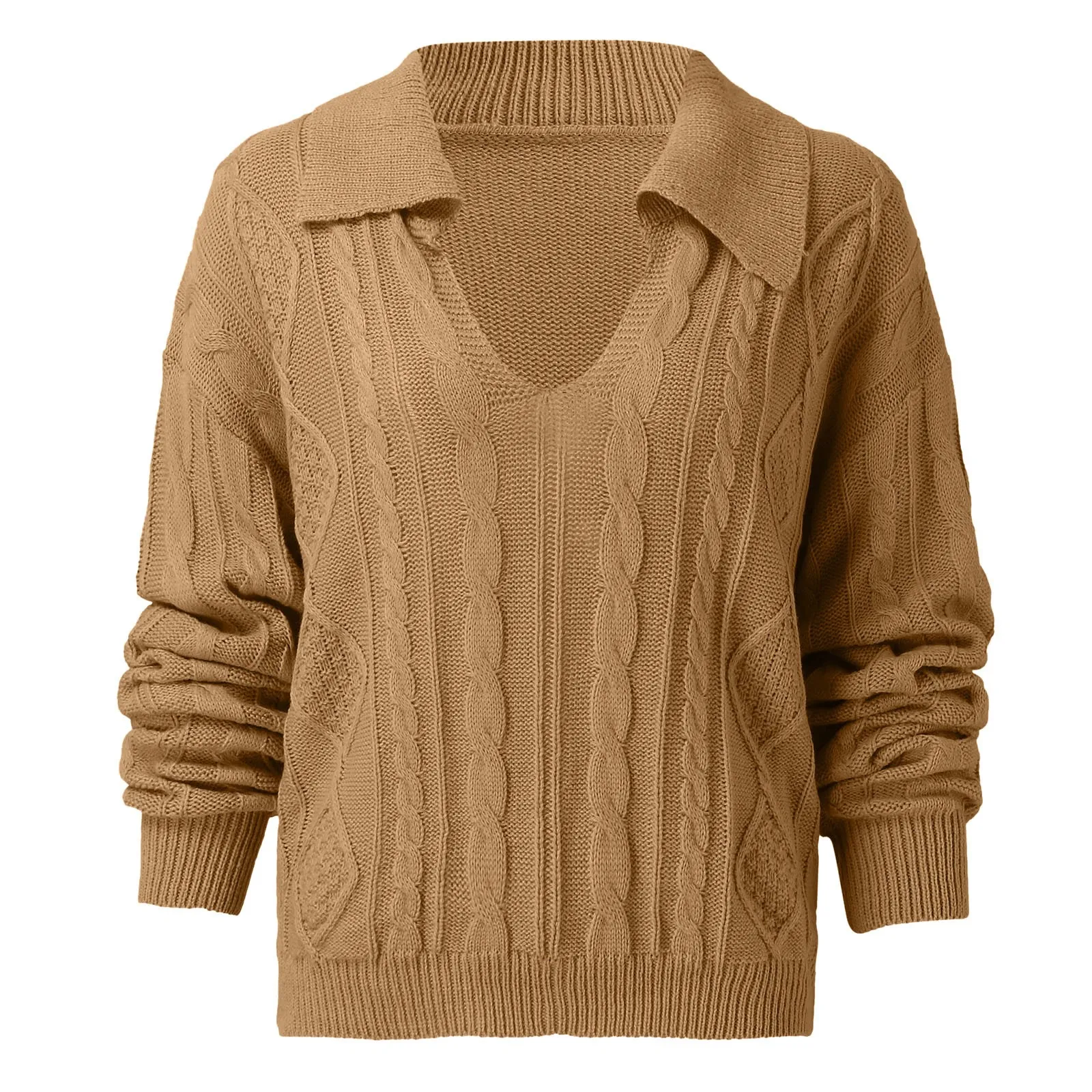 Осенне-зимний вязаный свитер с отложным воротником однотонный Повседневный