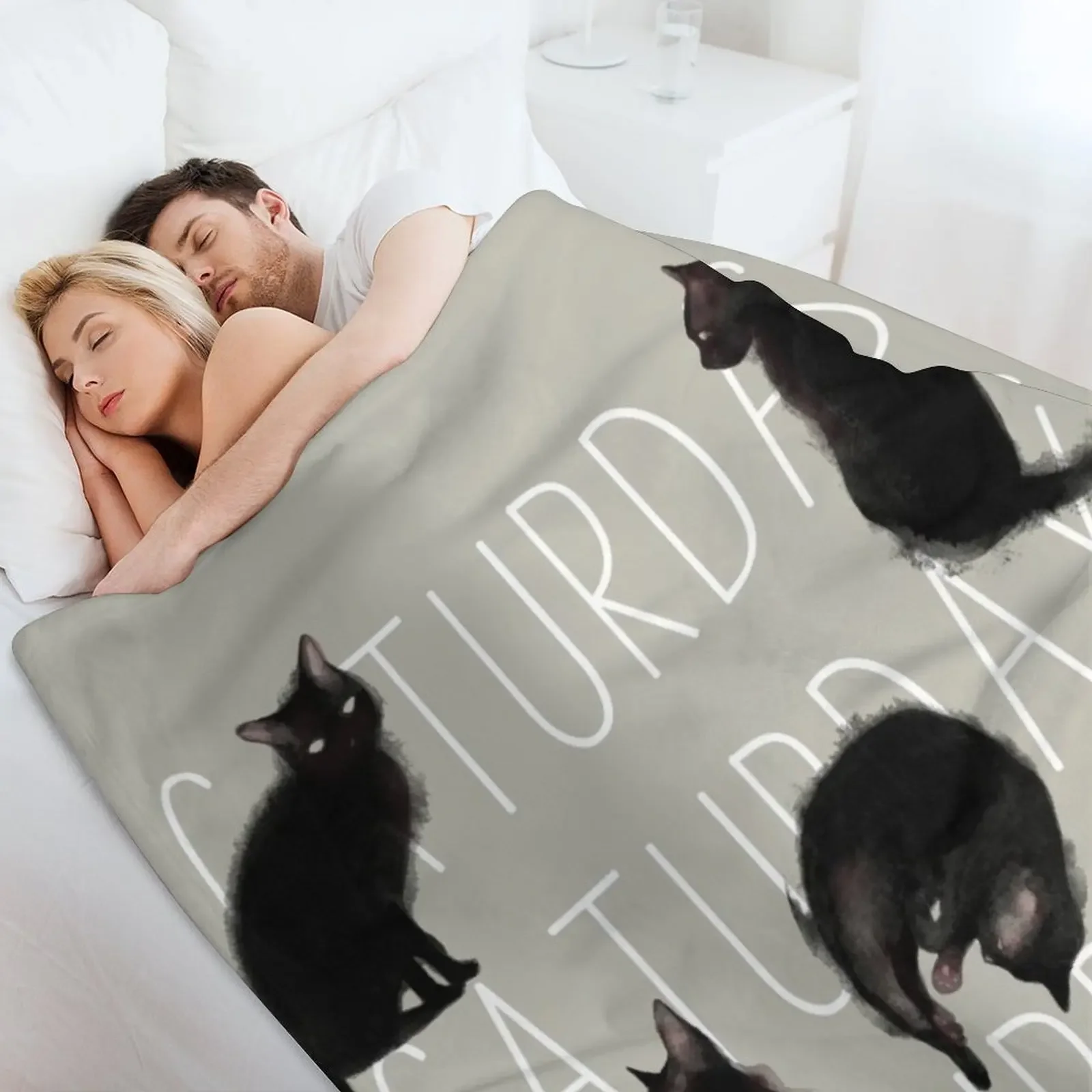 Фото Caturdays - плед с изображением черной кошки, уютное одеяло для сна, подарок для мамы и папы №4