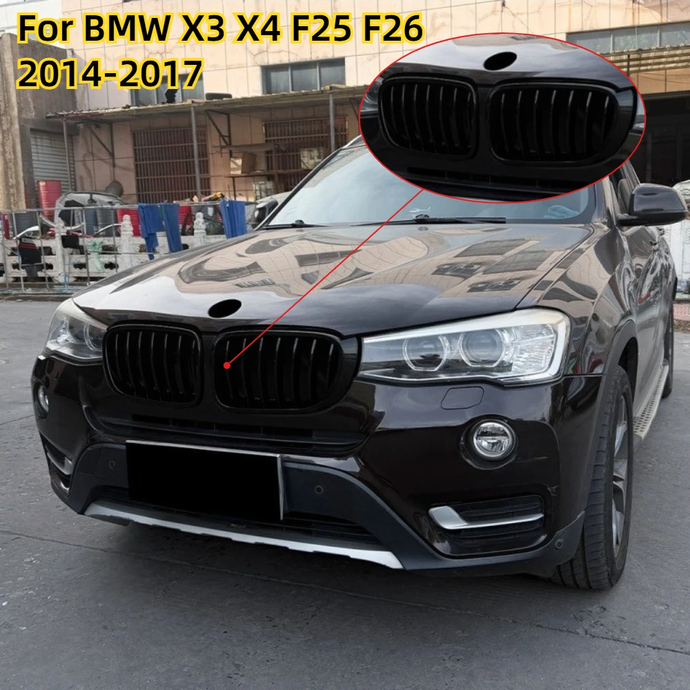 Фото Для BMW X3 X4 F25 F26 2014-2017: Передняя решетка радиатора с двойными линиями, замена гоночной решетки, аксессуары для авто №1