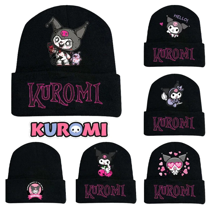 Шапка-бини Sanrio Kuromi шапка с мультяшным аниме женские вязаные шапки теплая для
