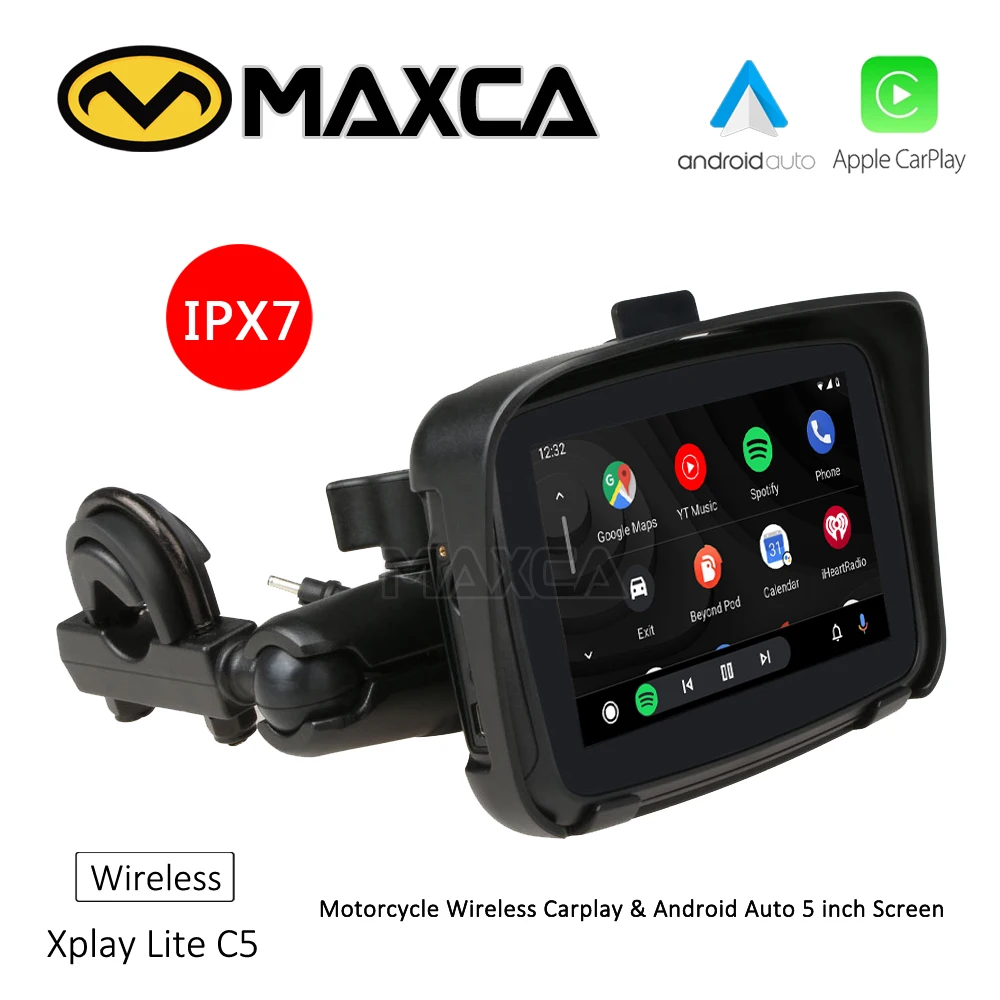 

MAXCA XPlay C5 беспроводной мотоцикл Android авто Apple Carplay монитор 5-дюймовый сенсорный экран IPX7 водонепроницаемый