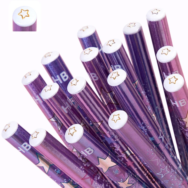 

4Pcs Bright Shiny Stars HB Standard Wooden Pencil Student Stationery Writing Drawing Pencils School Office Supply Students Gift