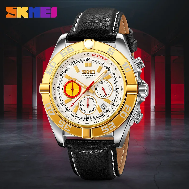 Skmeimen's watch quartz retro Belt Men's Watch luminous waterproof multi-function chronograph men