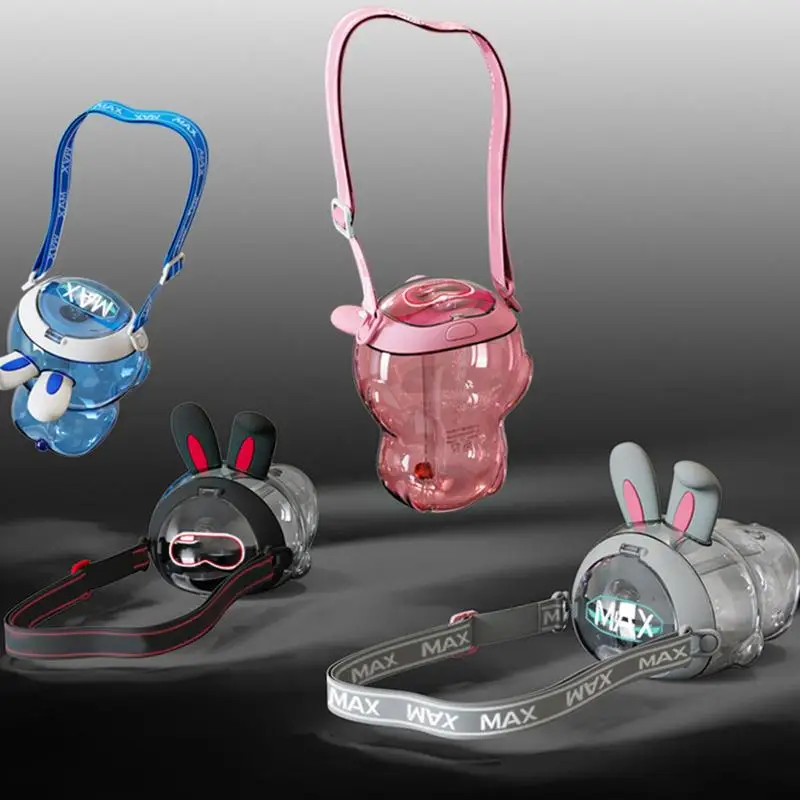 

Water Bottles Kids Sounding Rabbit Ears Toddler Water Bottle With Straw One-click-open Lids Water Cup 800ml Leak-proof Sippy Cup