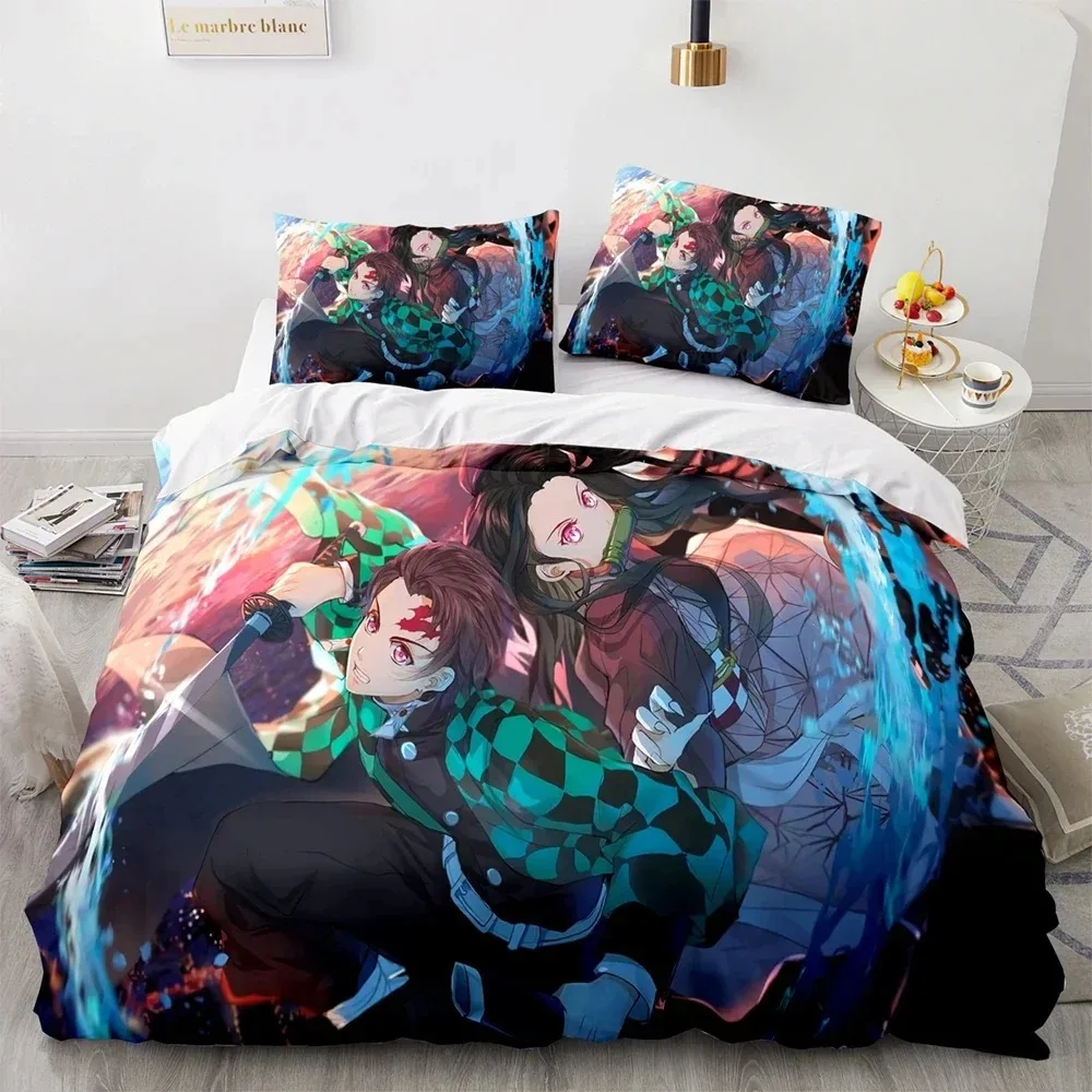 Anime Demon Slayer Kamado Tanjirou Bedding Set Duvet Cover Bed Quilt Pillowcase Comforter king Queen Size Boys Adult A
