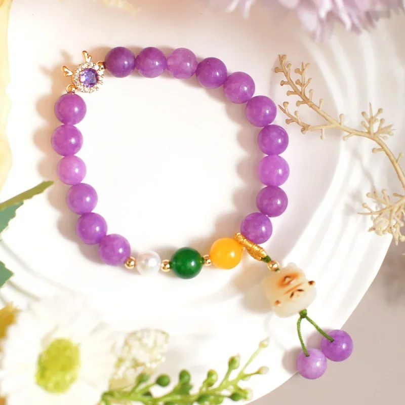 Маленький браслет ручной работы с отделкой из натурального камня Фиолетовый