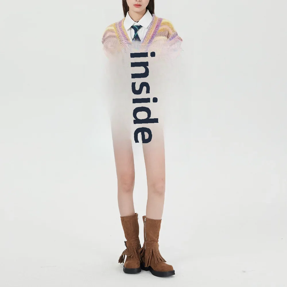 Полосатый кардиган с цветными блоками вязаный жилет женский осенне-зимний