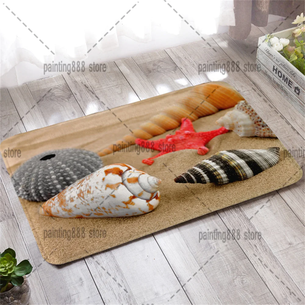 3D Flannel Ocean Printing Door Mat Non-slip Floormat Bedroom Seashell Starfish Conch Carpet Floormat Home Decoration images - 6
