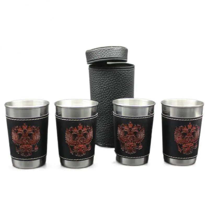 

30/70/170ml Stainless Steel Cup For Camping Traveling Outdoor Cup With PU Leather Climbing Backpacking Hiking Portable Cups