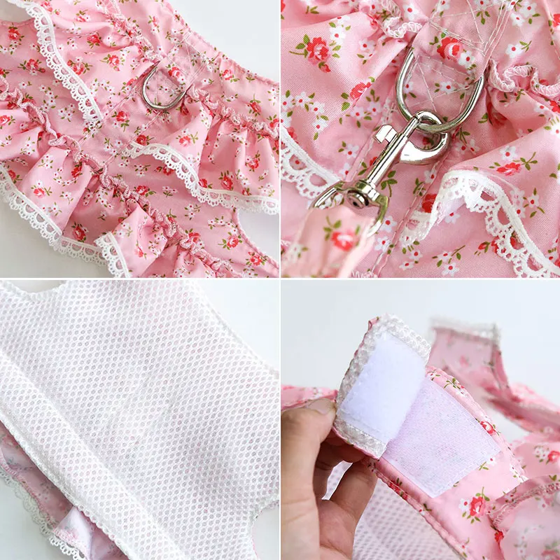 Регулируемая шлейка-поводок для собак и кошек жилет милое Сетчатое платье