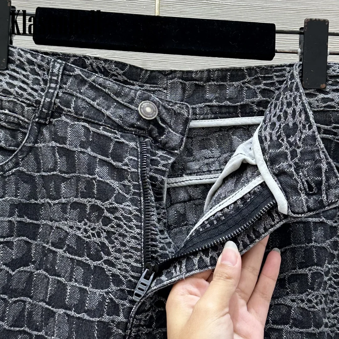 11.26 KlasonBell модные новые жаккардовые джинсы с крокодиловым узором потертые