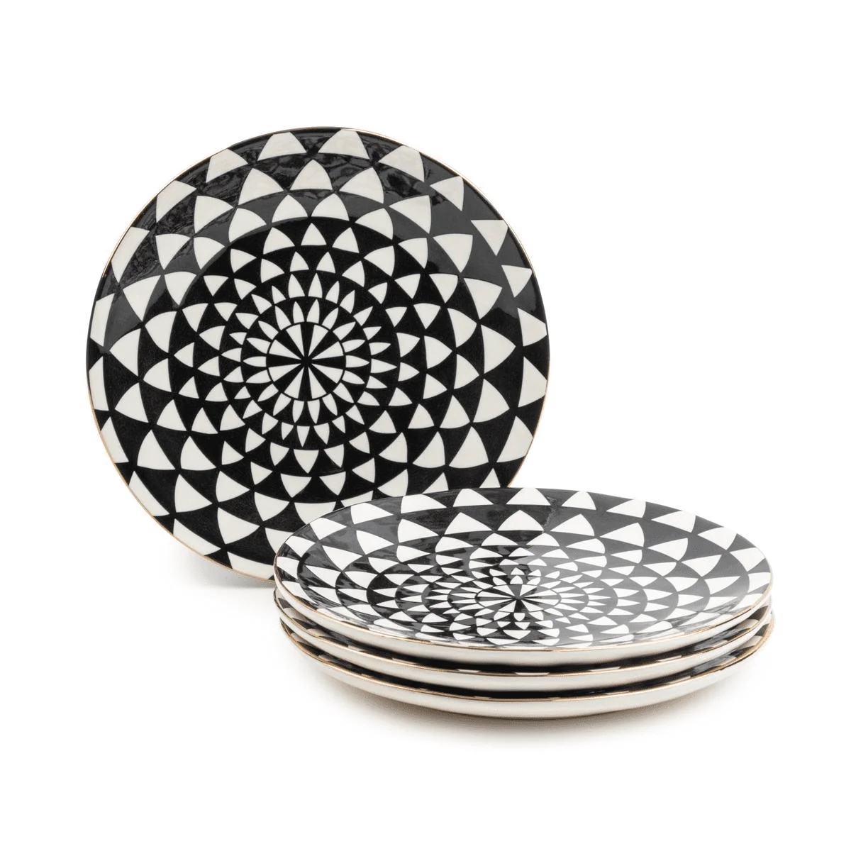 

Dinnerware Black & White Medallion Stoneware Salad Round Plates, 4 Pack