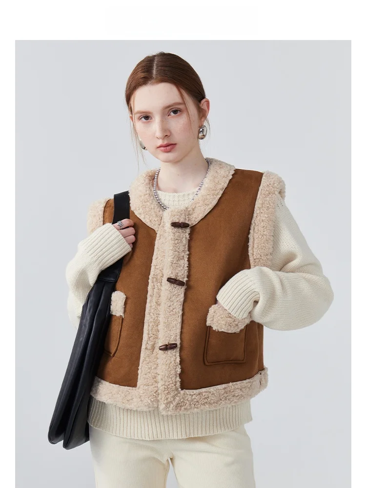 La Chapelle новый зимний лоскутный жилет из овечьей шерсти женский меховой