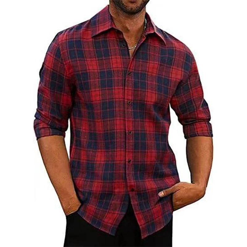 

Vintage Plaid Print Shirts Men Autumn Winter Warm Fleece Basic Shirt Casual Long Sleeve Turn-down Collar Button-up Cardigan Tops