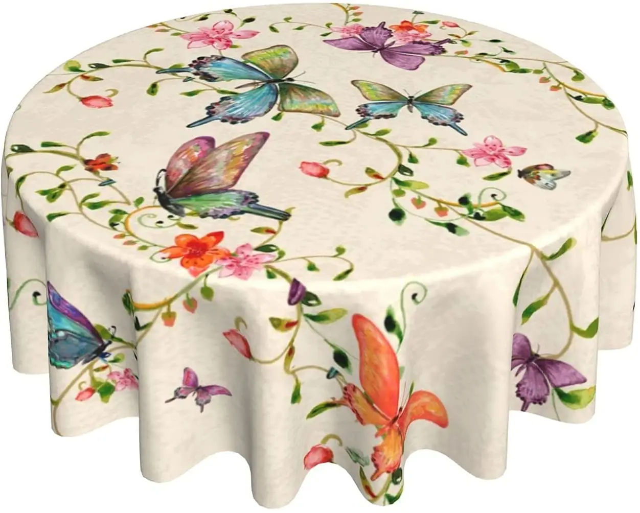 

Vintage Butterflies Round Tablecloth 60 Inch Thicken Washable Table Cover Table Cloth for Kitchen Daily Dinning Party Decor