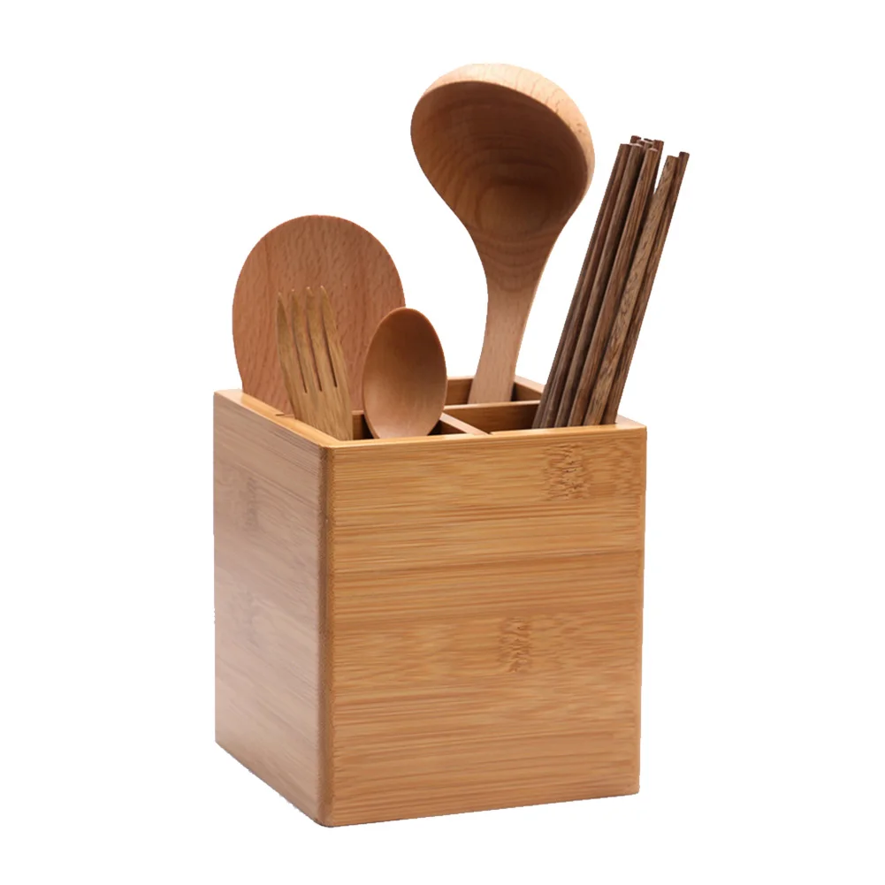 

Fork Spoon Chopstick Organizer Drain Hole Kitchen Storage Home Bamboo Utensil Holder Partition Dividers Assemblable Countertop