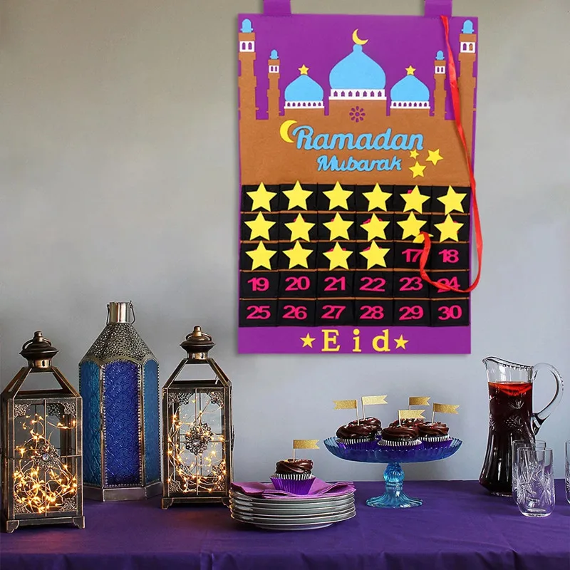 

Eid Mubarak DIY фетровый календарь обратный отсчет фотография для дома исламский мусульманский декор для вечеринки Рамадан кареем Ид Аль Адха под...