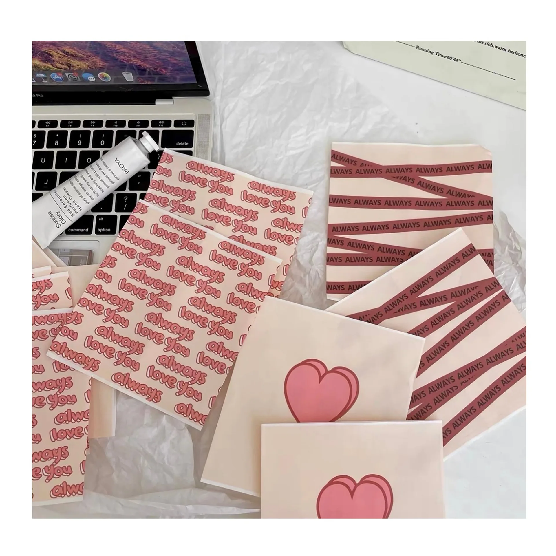 

10PC Pink Heart Pink Kraft Candy Cookies Paper Bags Wedding Birthday Party Invitation Greeting Cards Paper Gift Packaging Bag