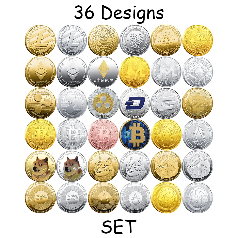 FLC 36 Designs Gold Silver Plated Ada Coins Bitcoin/Ethereum/NEO Coin/Dash/Ripple/Monero/TRX Metal Physical Cardano Crypto Coins