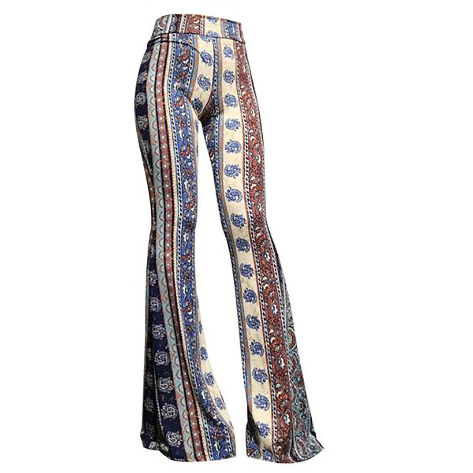 Y2k Streetwear Boho Flare Pants Ethnic Floral Print Bell Bottom Yoga Pants for Women Elastic High Waist Flared Dance Trousers