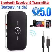 bluetooth 5 0 audio receiver transmitter with battery 3 5mm aux jack usb dongle stereo music wireless adapters for tv pc car kit