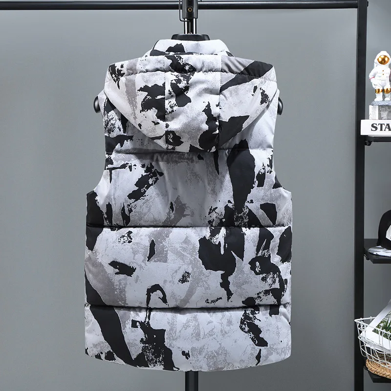 Camouflage vest boy's 2022 autumn winter coat Korean style down cotton vest slim waistcoat fashion hooded vest