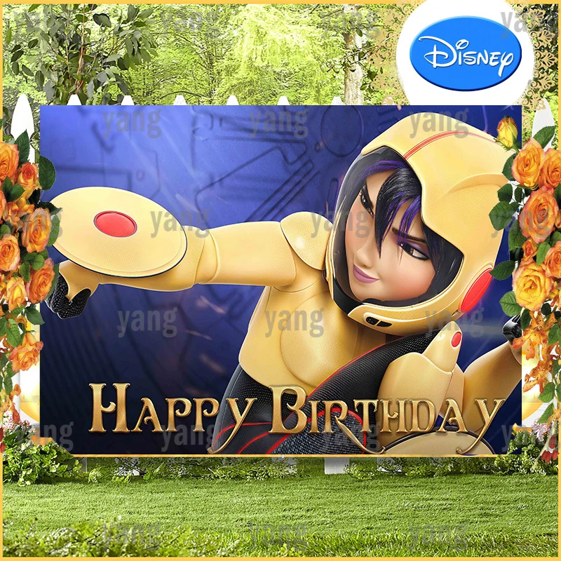 Happy Family Birthday Party Custom Go Go Tomago Glitter Backdrop Cartoon Big Hero Baymax Decoration Cake Table Disney Background