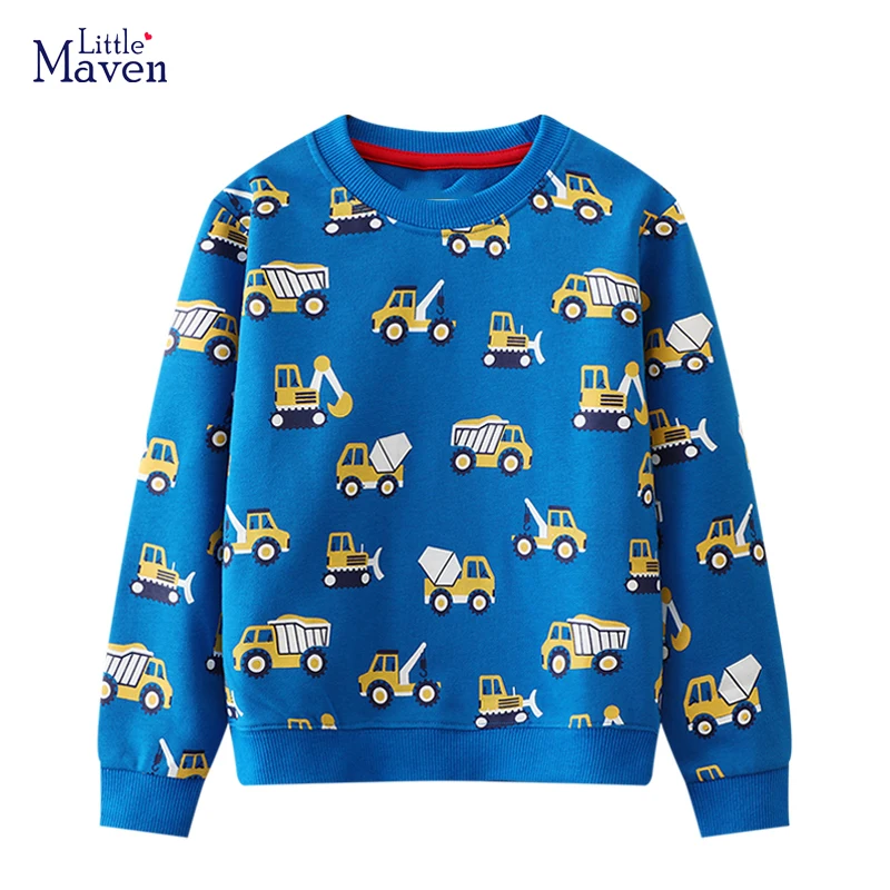 

Little Maven 2023 New Boys Sweatshirt Kids Hoodies for Children Clothes Cartoon Excavator Cotton Spring and Autumn Tops