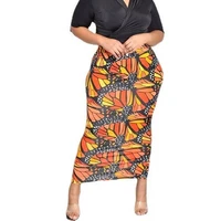 summer hot sale printed slit skirt womens high waist elastic waist skinny long dress casual versatile clothing vintage xl 5xl