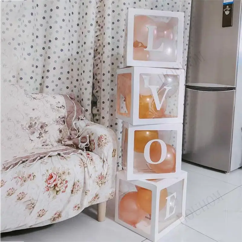 

Customize Letter A-Z Name Transparent Balloon Box BabyShower Box Kids 1st Birthday Party Decorations Wedding Baby Shower Decor