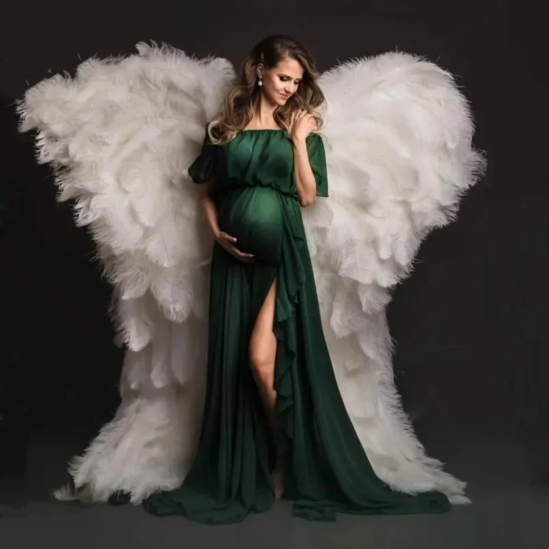 Летнее шифоновое платье-макси с вырезом-лодочкой и разрезом по бокам