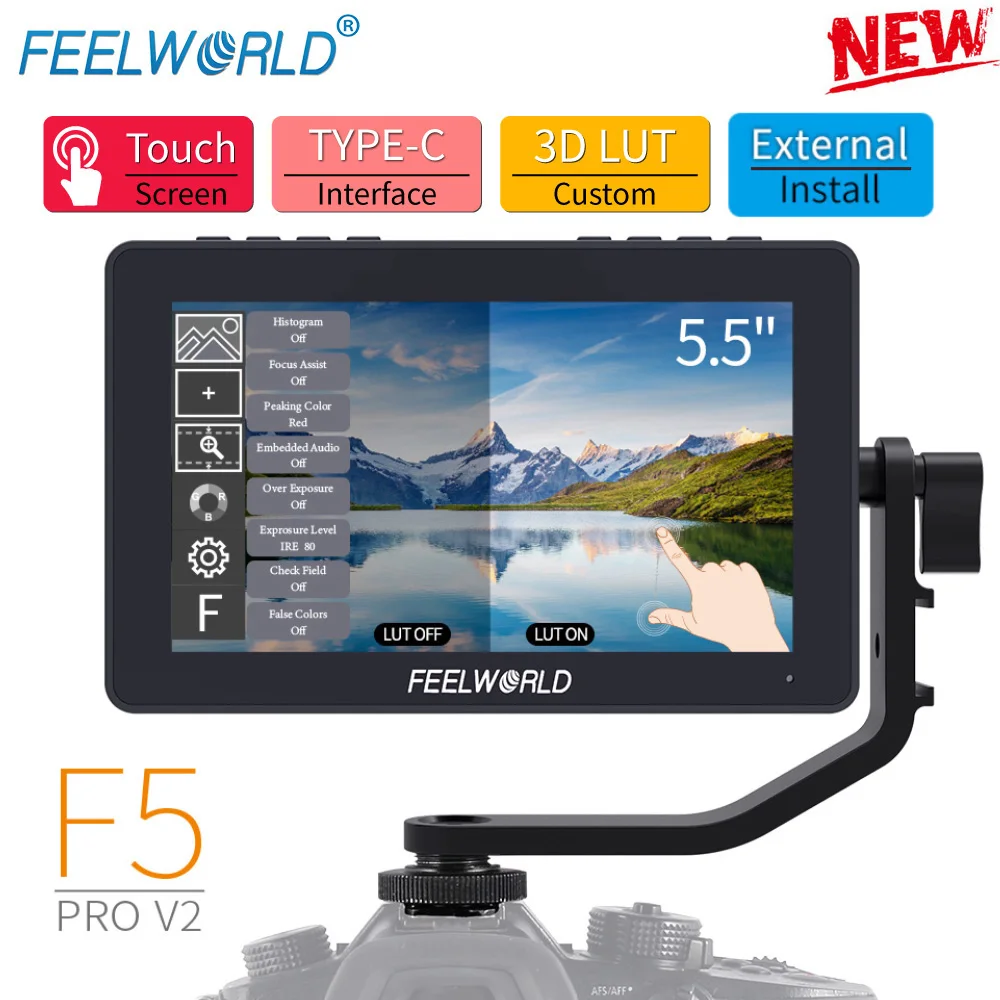 

FEELWORLD F5 Pro V2 5.5 Inch on DSLR Camera Field Monitor Touch Screen 3D LUT FHD1920 1080 4K HDMI Video Focus Assist for Gimbal