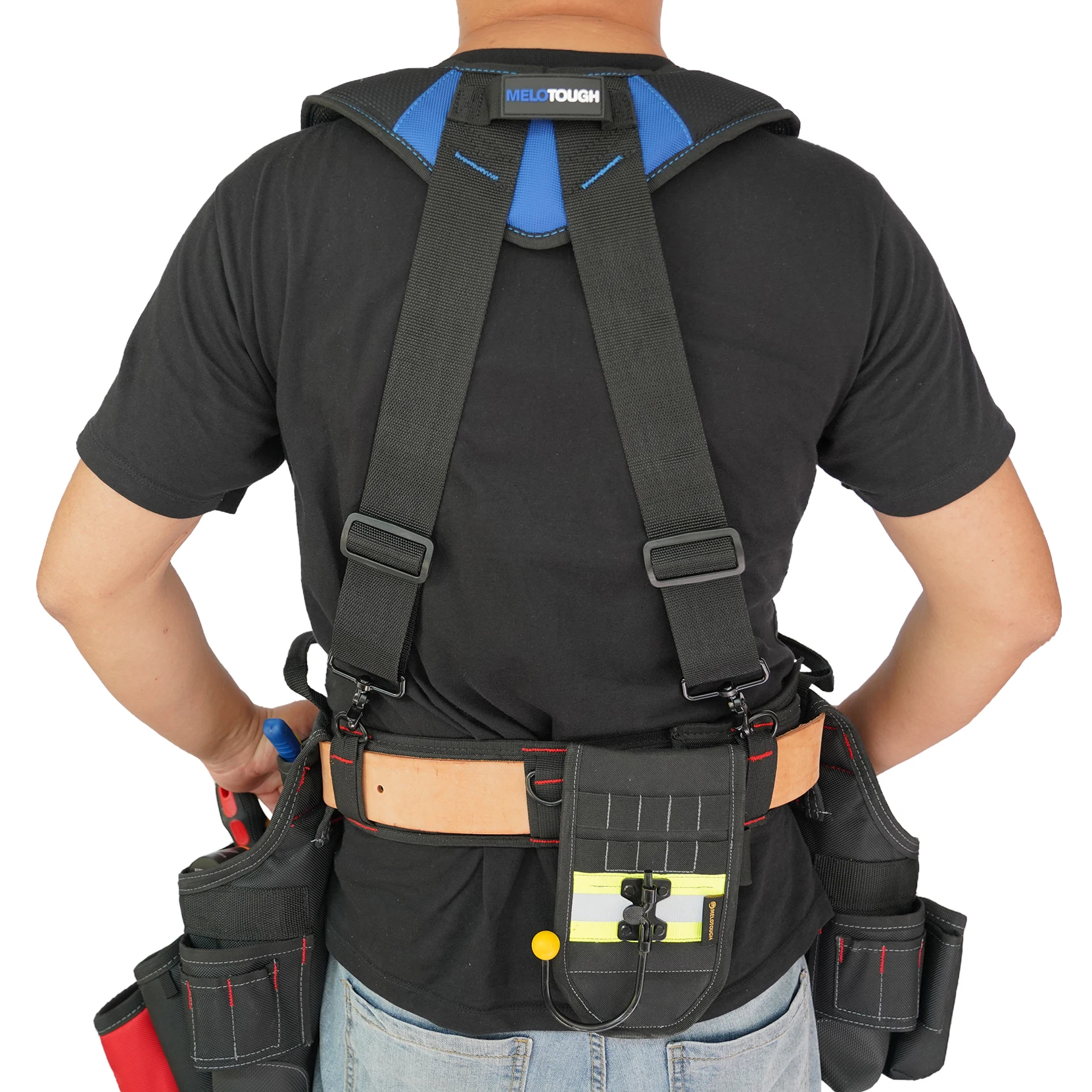 Magnetic Suspenders Tool Belt Suspenders with Large Moveable Phone Holder Pencil Holder, Adjustable Size Padded Suspends