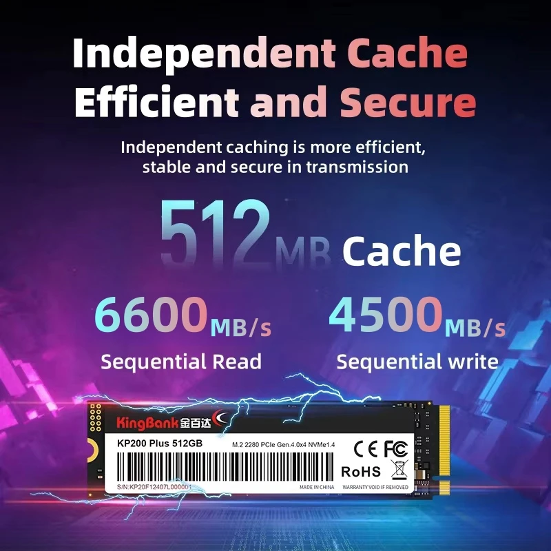KINGBANK KP200 Plus 512 ГБ NVMe M.2 SSD PCIe 4.0x4 Высокоскоростной Считывающий Твердотельный