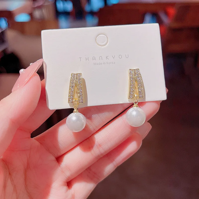 Роскошные серьги-подвески с цирконом А-образной формы и жемчугом для женщин, современный дизайн, ювелирные изделия золотого цвета в форме капли