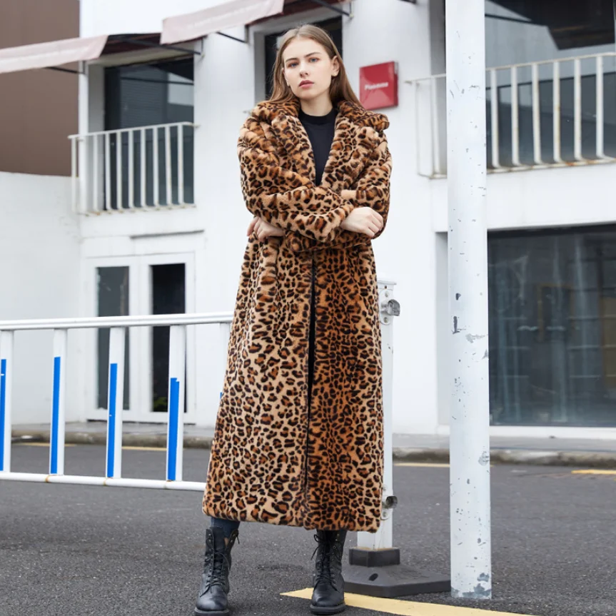 Fashion Faux Fox Fur Coat Women 2022 Winter Casual Spliced Leopard Print Fur Jacket Female Thick Warm Mid-long Plush Outerwear