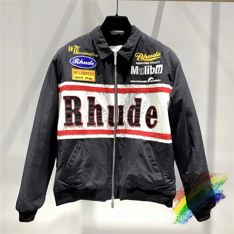 

Embroidered Rhude Zip Jacket Men Women 1:1 High Quality RHUDE Windbreaker Coats