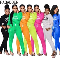 fagadoer casual print two piece sets women round neck long sleeve top side zipper design pants tracksuits sport skinny outfiit