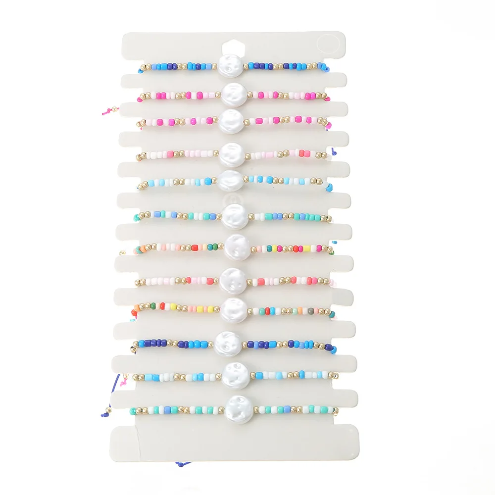 

12/PCS Set Summer Colorful Handmade Beaded Woven Girls' Bracelet Bohemian Multi Layered Layered Handicraft