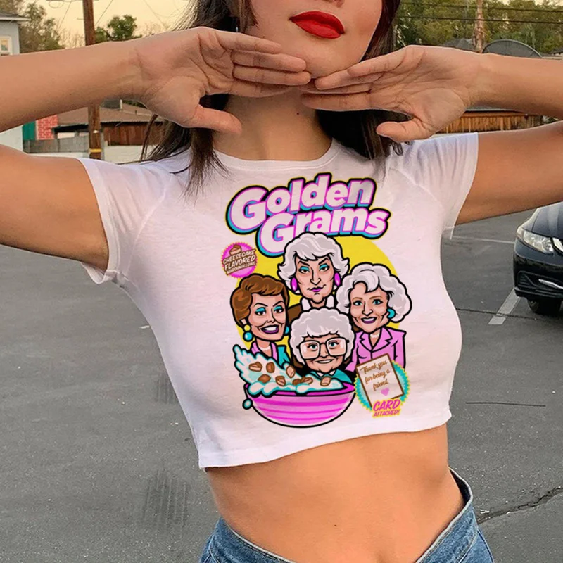the golden girls clothes tshirt women aesthetic 2022 ulzzang clothes crop top white t shirt tumblr