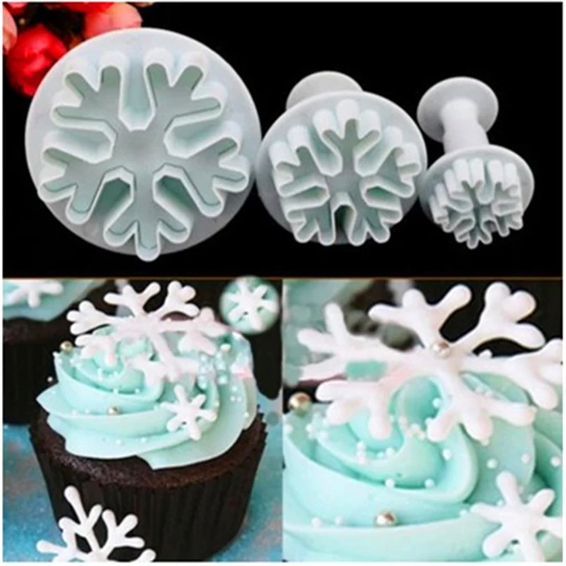 

3Pcs Snowflake Cookie Cutter Fondant Cake Decorating Plunger Sugar Craft Mold DIY Cake Decorating Tools Kitchen Accessories