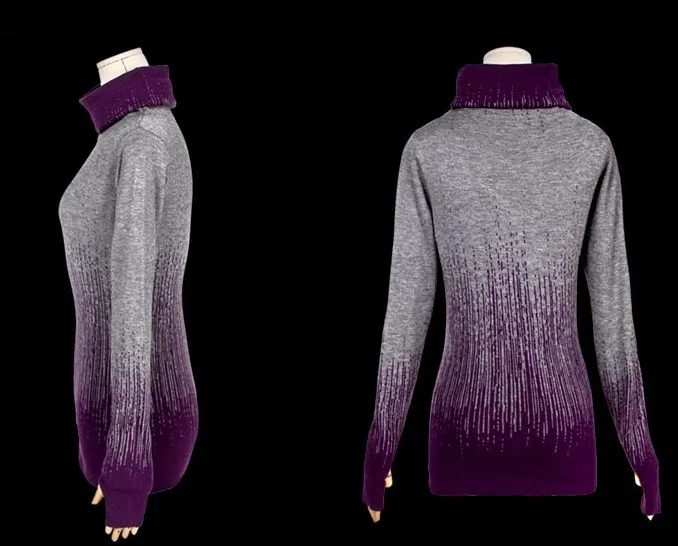 Женский винтажный кашемировый свитер с градиентом черно-синий толстый высоким