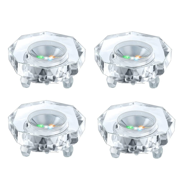 

4X Crystal LED Light Base Multicolor Auto Flashing Pedestal Color Show Stand Lighted Display Plate With Flat Top Surface