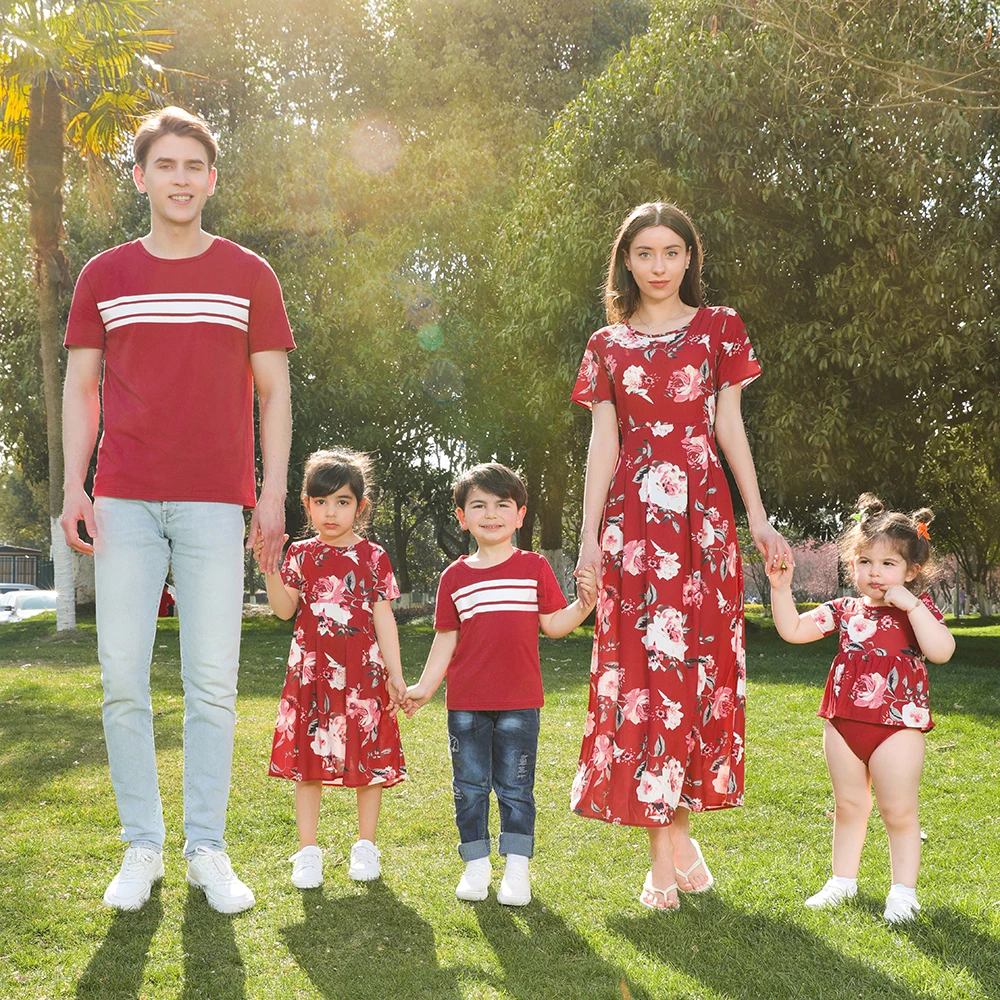 Summer Family Look Mom and Me Dress Mother Daughter Red Color Dress Dad Boys Polo Shirts Family Matching Outfits Clothes enlarge