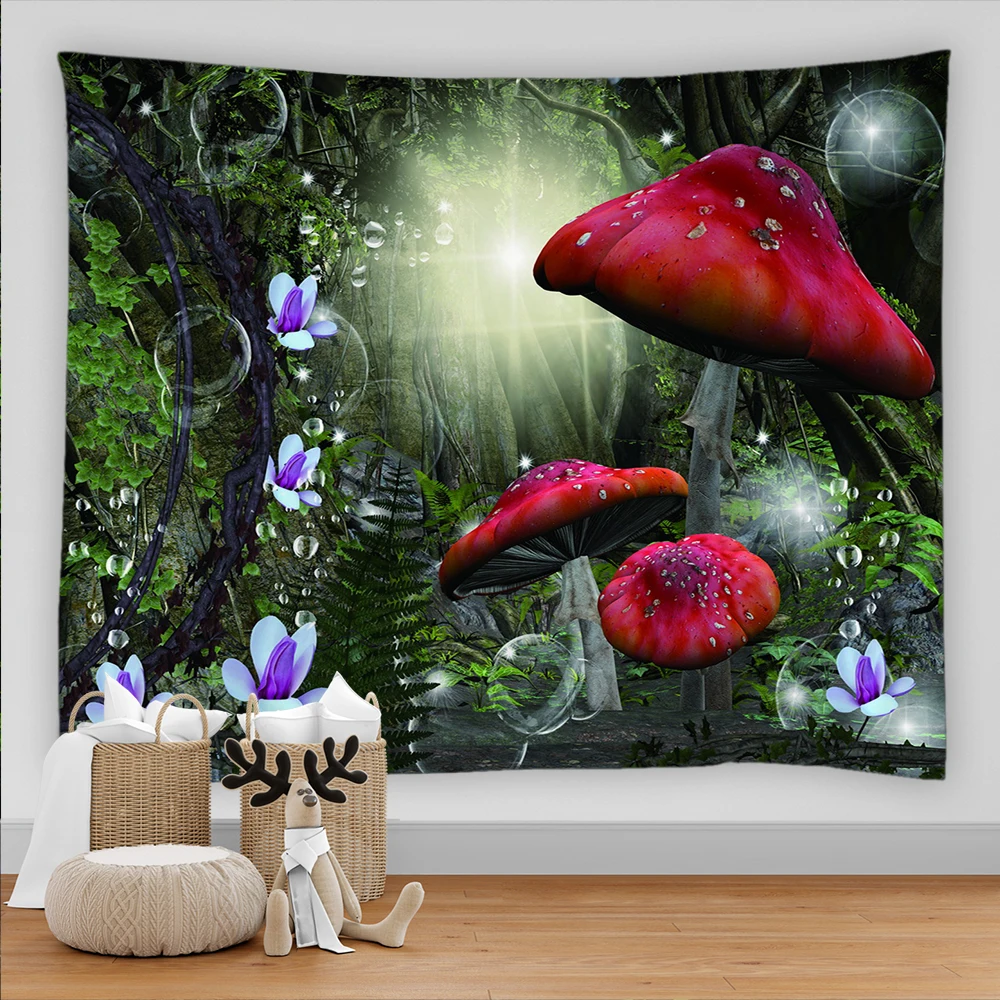 

Psychedelic Forest Mushroom Tapestry 3D Nature Scene Wall Hanging Living Room Wall Canvas Art Home Asthetic Room Decor Tapiz