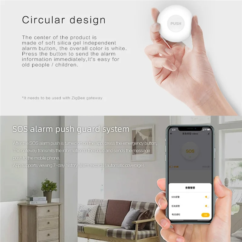 

Tuya Smart Life ZigBee One-Key Alarm SOS Emergency Call Button Wireless Emergency Button Smart Life App Remote Control
