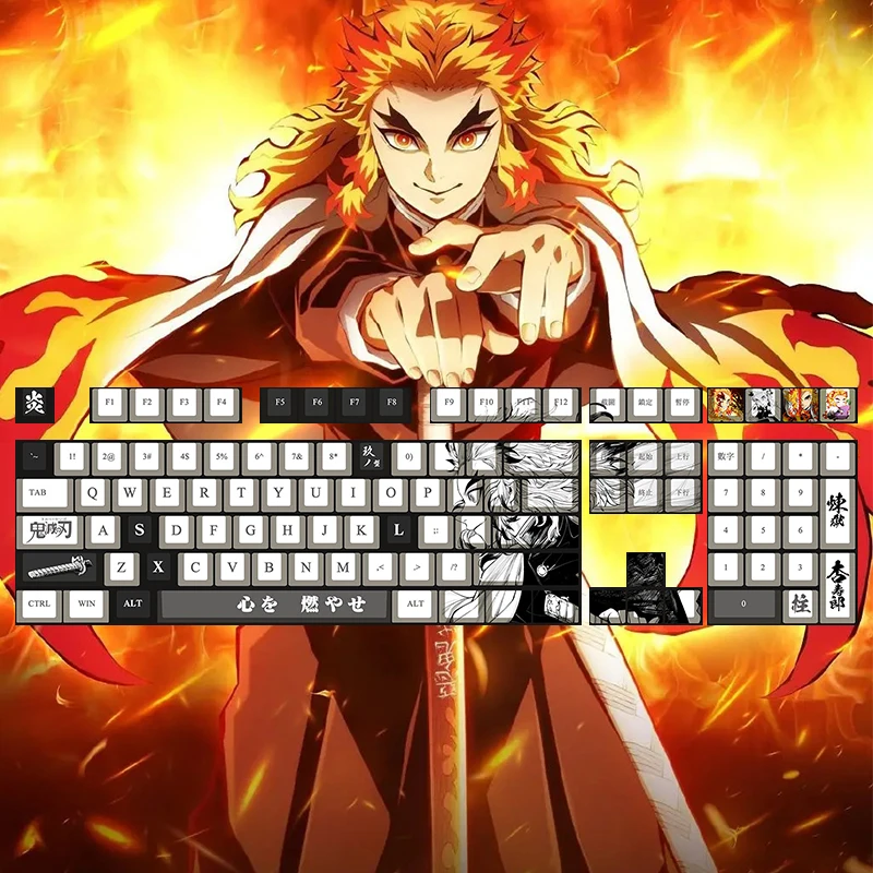 

Demon Slayer Rengoku Kyoujurou Keycaps Keyboard Decoration Cosplay Accessories Anime Kimetsu No Yaiba Keycap Oem Height